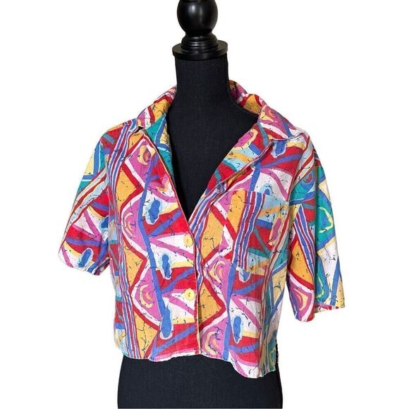 Bosumy Vintage Colourful Abstract Print Button Down Shirt Medium - Picture 1 of 8